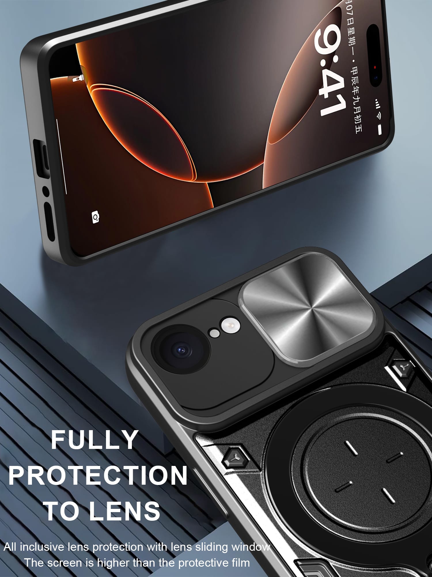 iPhone 16e Ring Kickstand Case w/ Camera Cover [Navy]