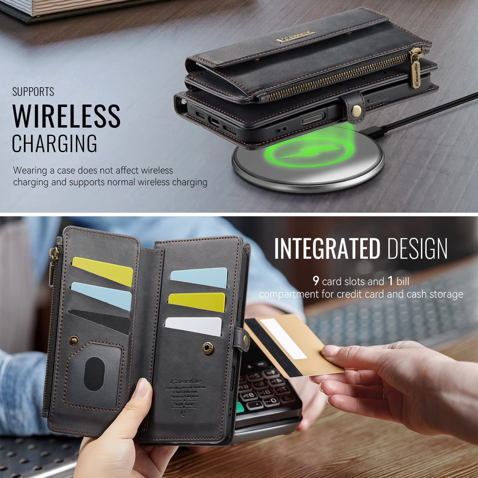 iPhone 17 Air Crossbody Case with Strap, Card Slots & Zipper Pocket [Black]
