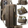 iPhone 16 Pro Crossbody Case with Strap, Card Slots & Zipper Pocket [Coffee] - Coffee