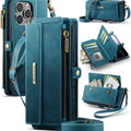 iPhone 16 Pro Crossbody Case with Strap, Card Slots & Zipper Pocket [Teal] - Teal