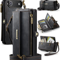 iPhone Air Crossbody Case with Strap, Card Slots & Zipper Pocket [Black] - Black