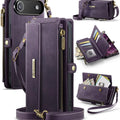iPhone Air Crossbody Case with Strap, Card Slots & Zipper Pocket [Purple] - Purple