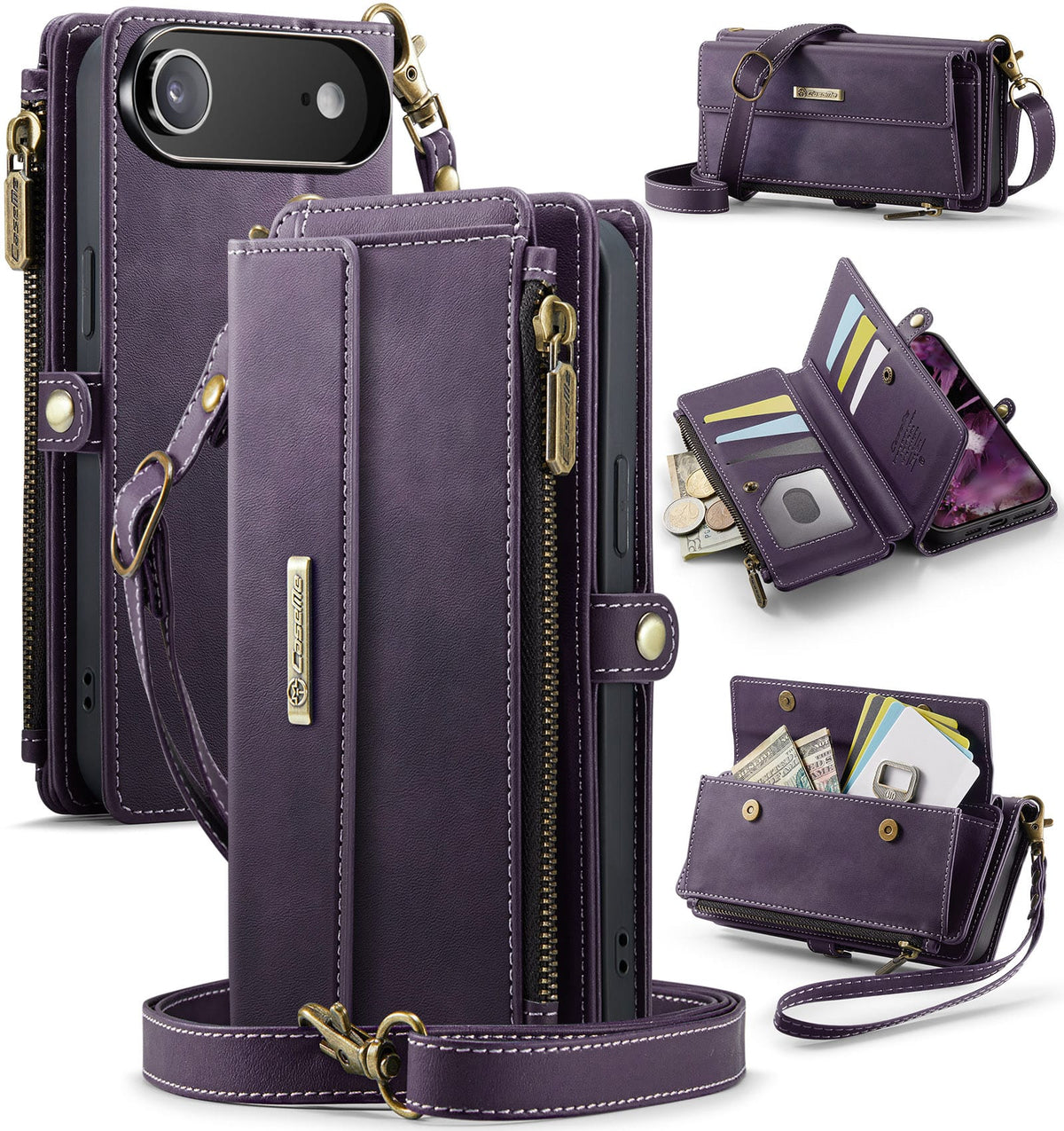 iPhone Air Crossbody Case with Strap, Card Slots & Zipper Pocket [Purple]