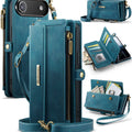 iPhone Air Crossbody Case with Strap, Card Slots & Zipper Pocket [Teal] - Teal