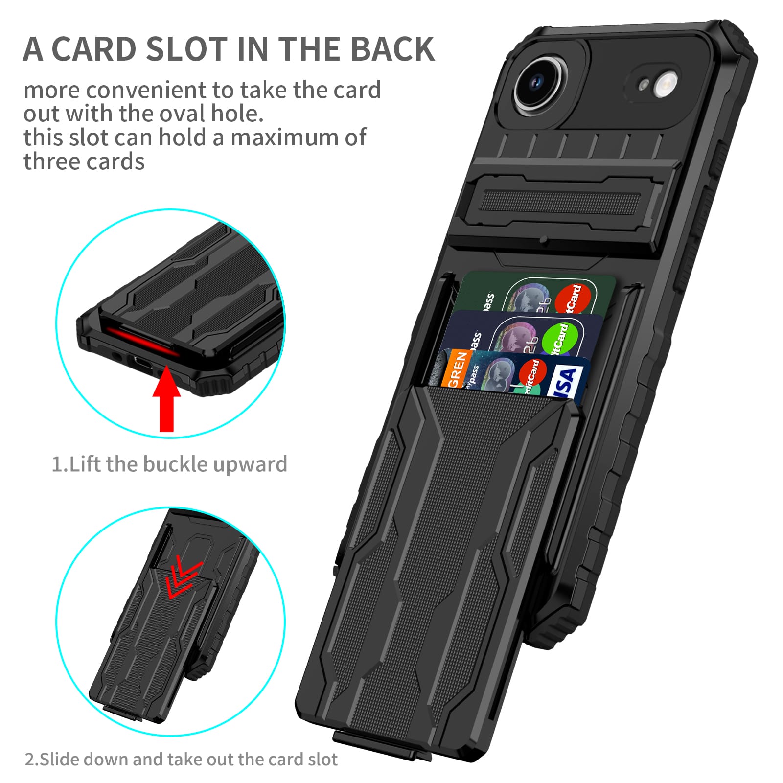 iPhone 17 Air Rugged Case with Card Holder & Kickstand [Black]