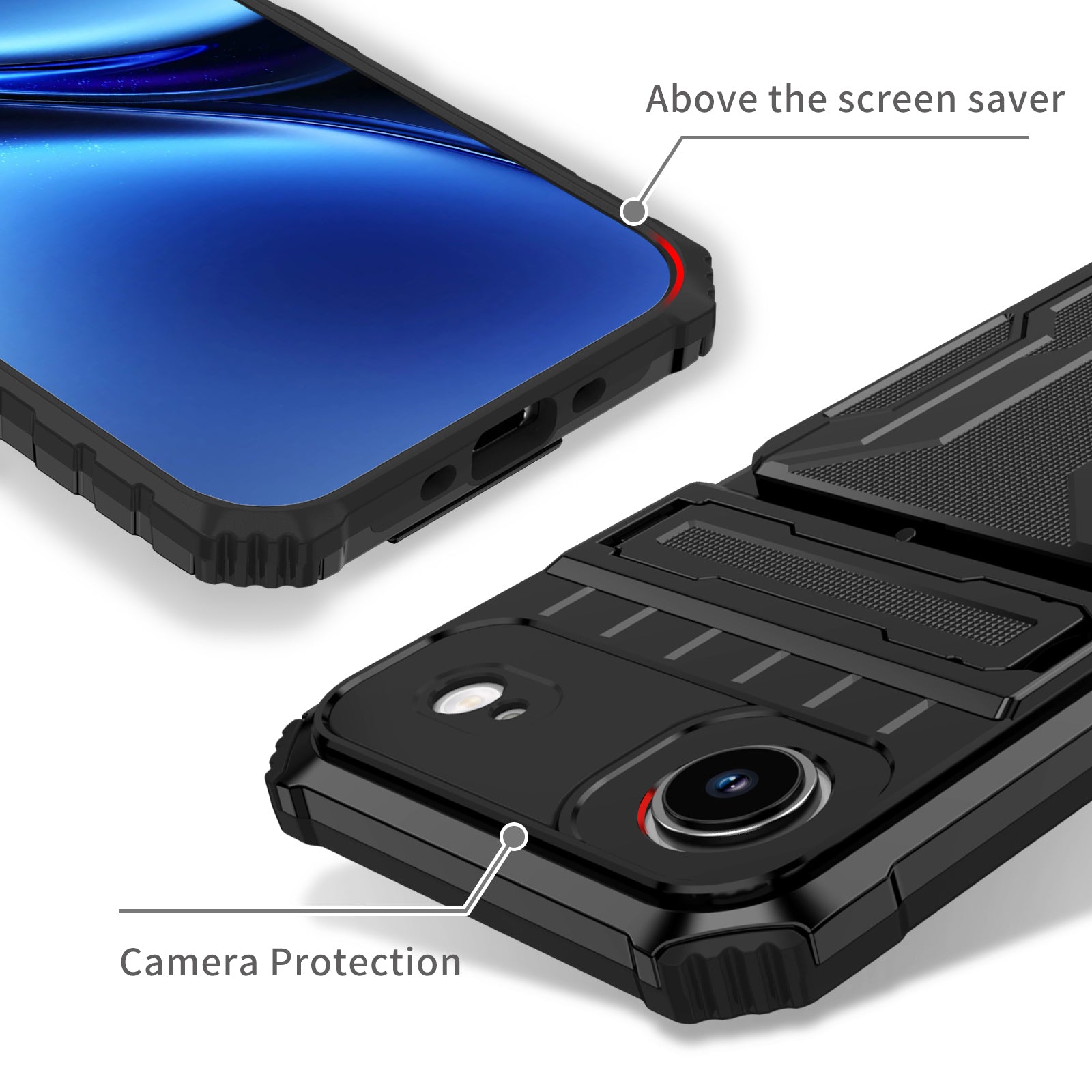 iPhone 17 Air Rugged Case with Card Holder & Kickstand [Black]