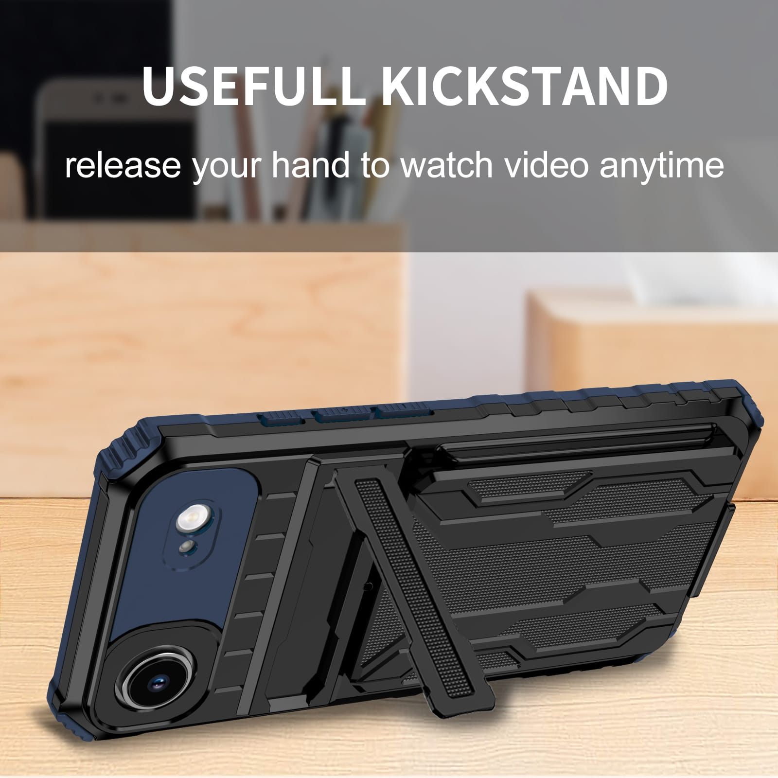 iPhone 17 Air Rugged Case with Card Holder & Kickstand [Navy]