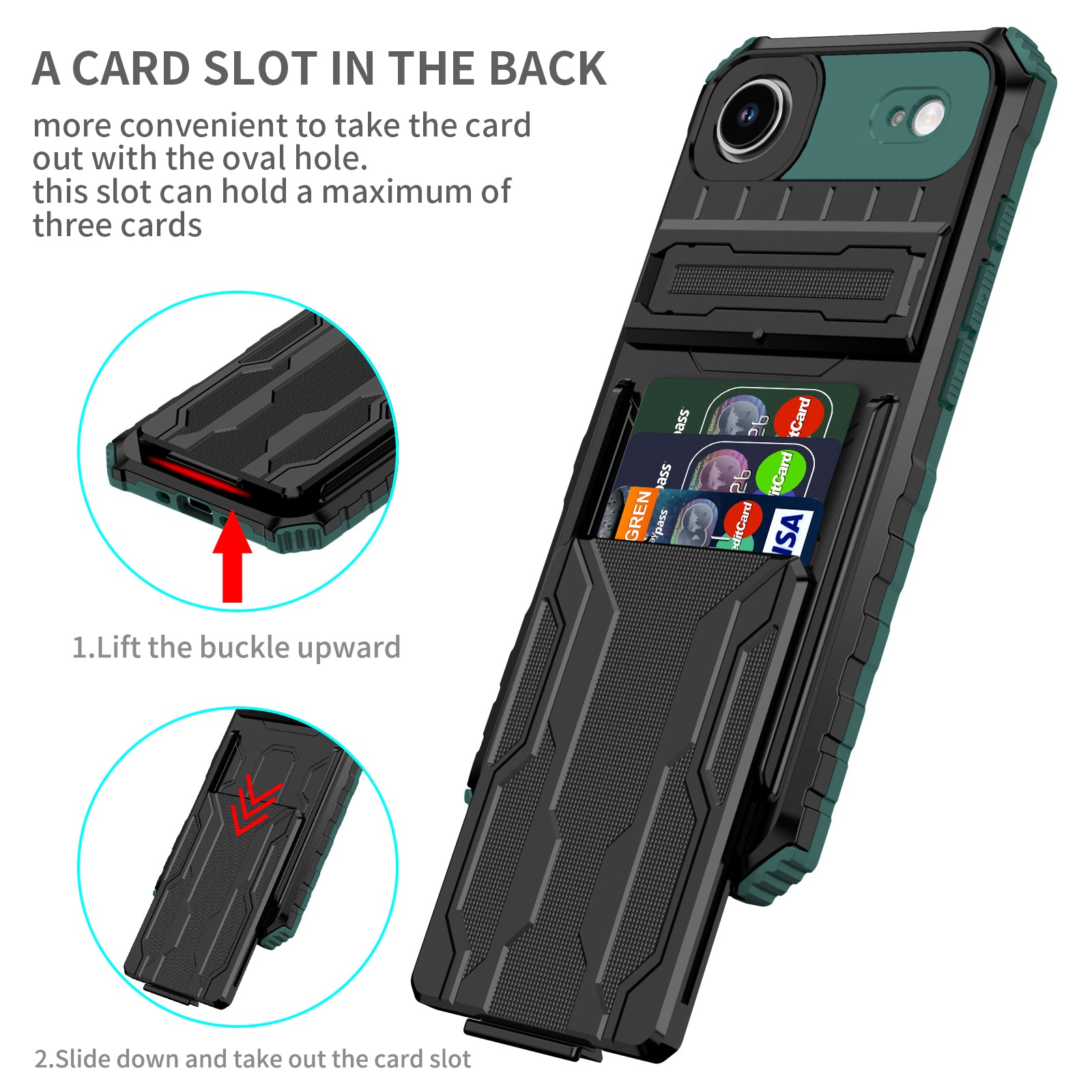 iPhone Air Heavy Duty Kickstand Card Holder Case Shockproof Teal