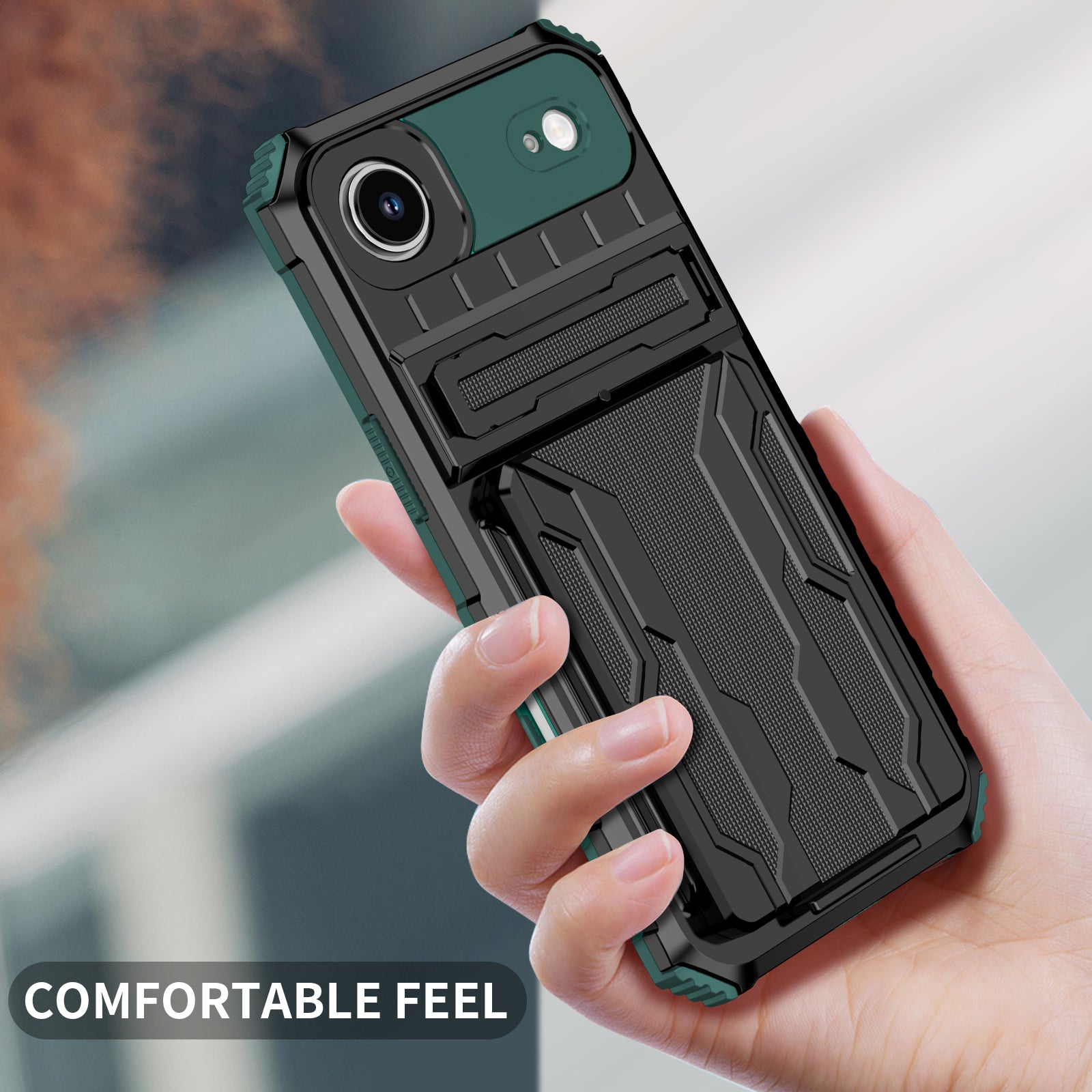 iPhone Air Heavy Duty Kickstand Card Holder Case Shockproof Teal