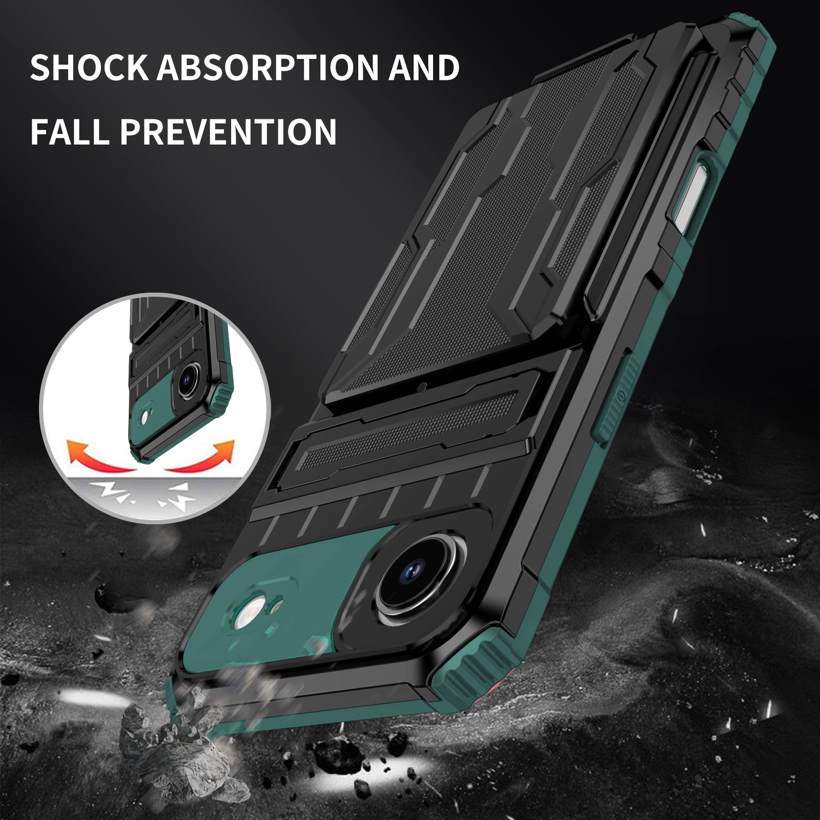 iPhone Air Heavy Duty Kickstand Card Holder Case Shockproof Teal
