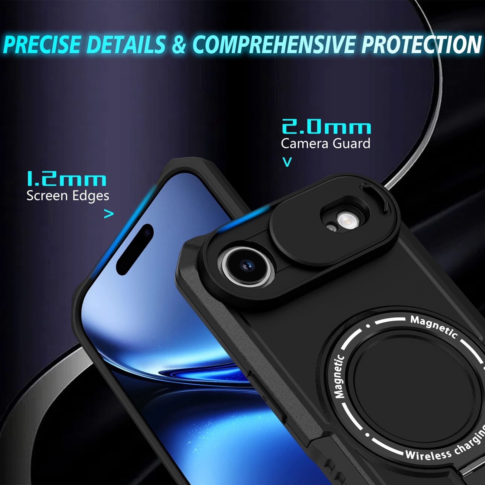 iPhone 17 Air MagSafe Case with Sliding Camera Cover & Ring Stand [Black]