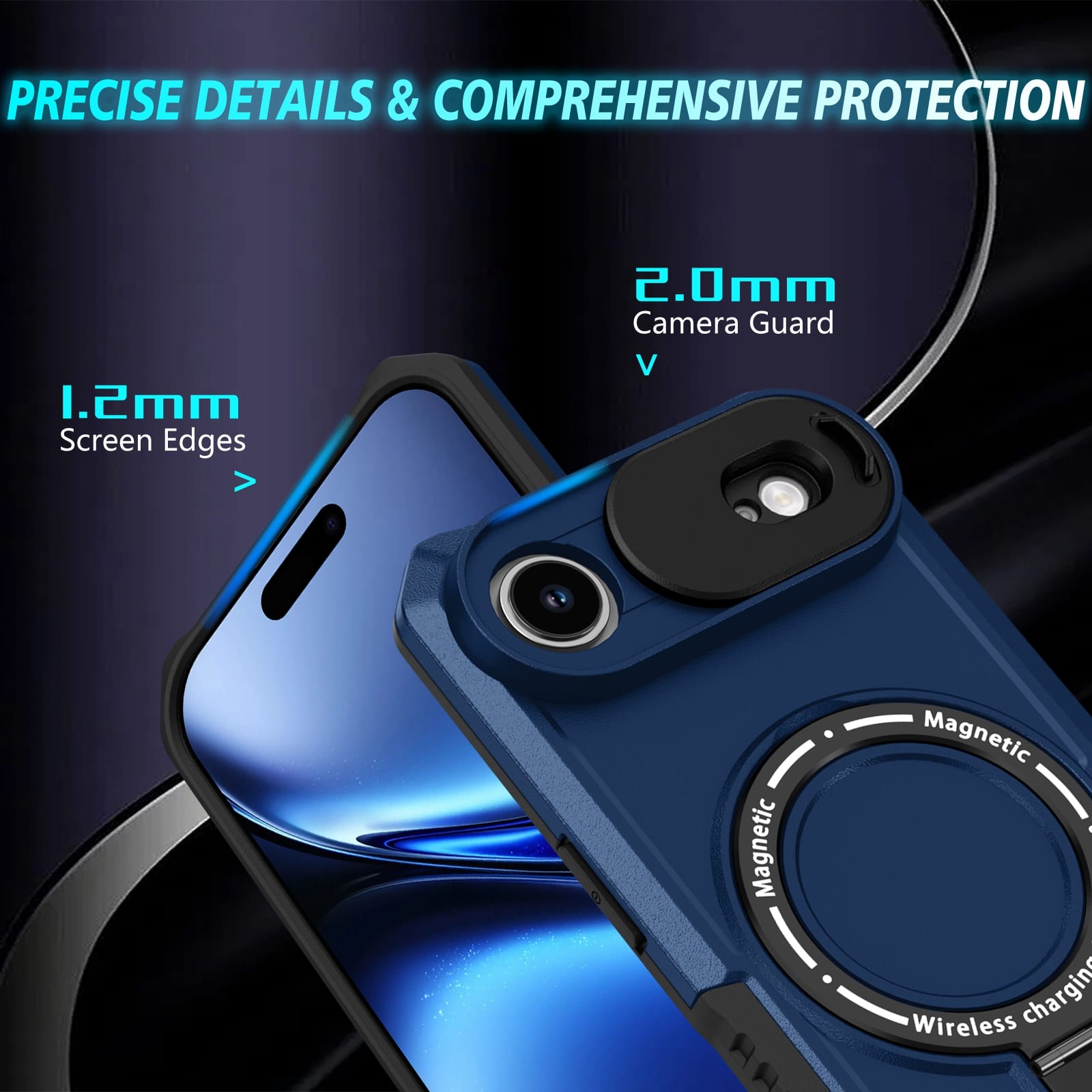 iPhone 17 Air MagSafe Case with Sliding Camera Cover & Ring Stand [Navy]