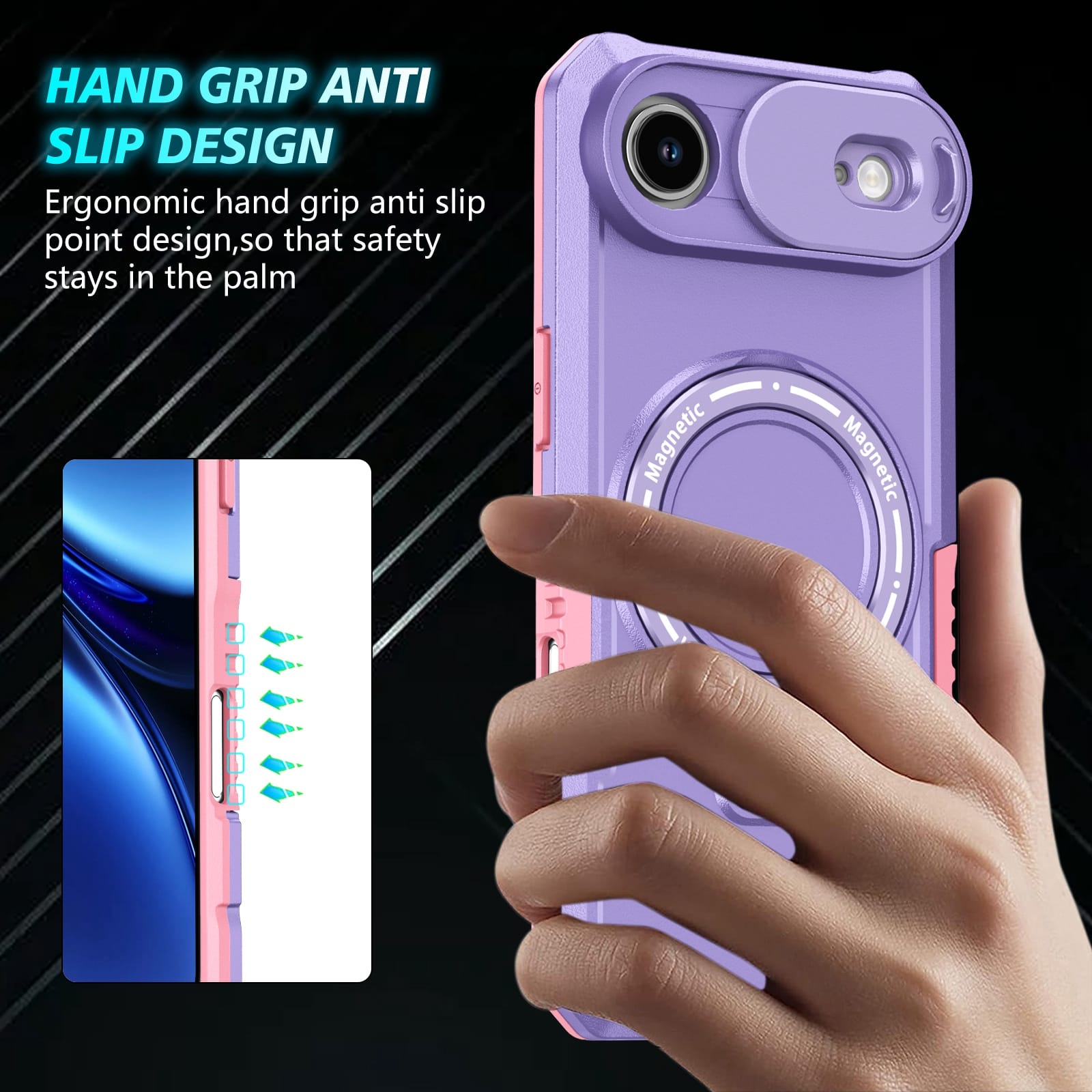 iPhone 17 Air MagSafe Case with Sliding Camera Cover & Ring Stand [Purple]