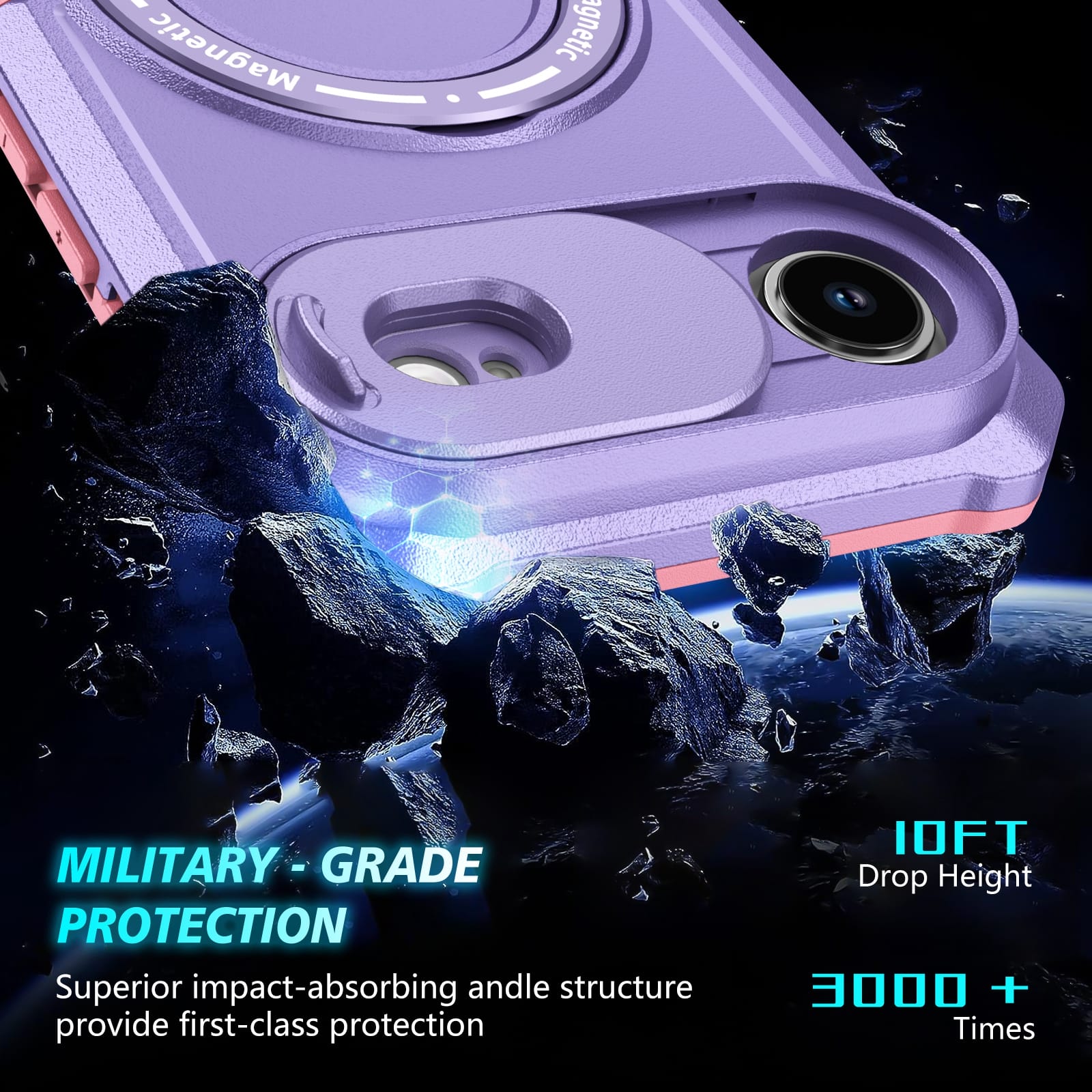 iPhone 17 Air MagSafe Case with Sliding Camera Cover & Ring Stand [Purple]
