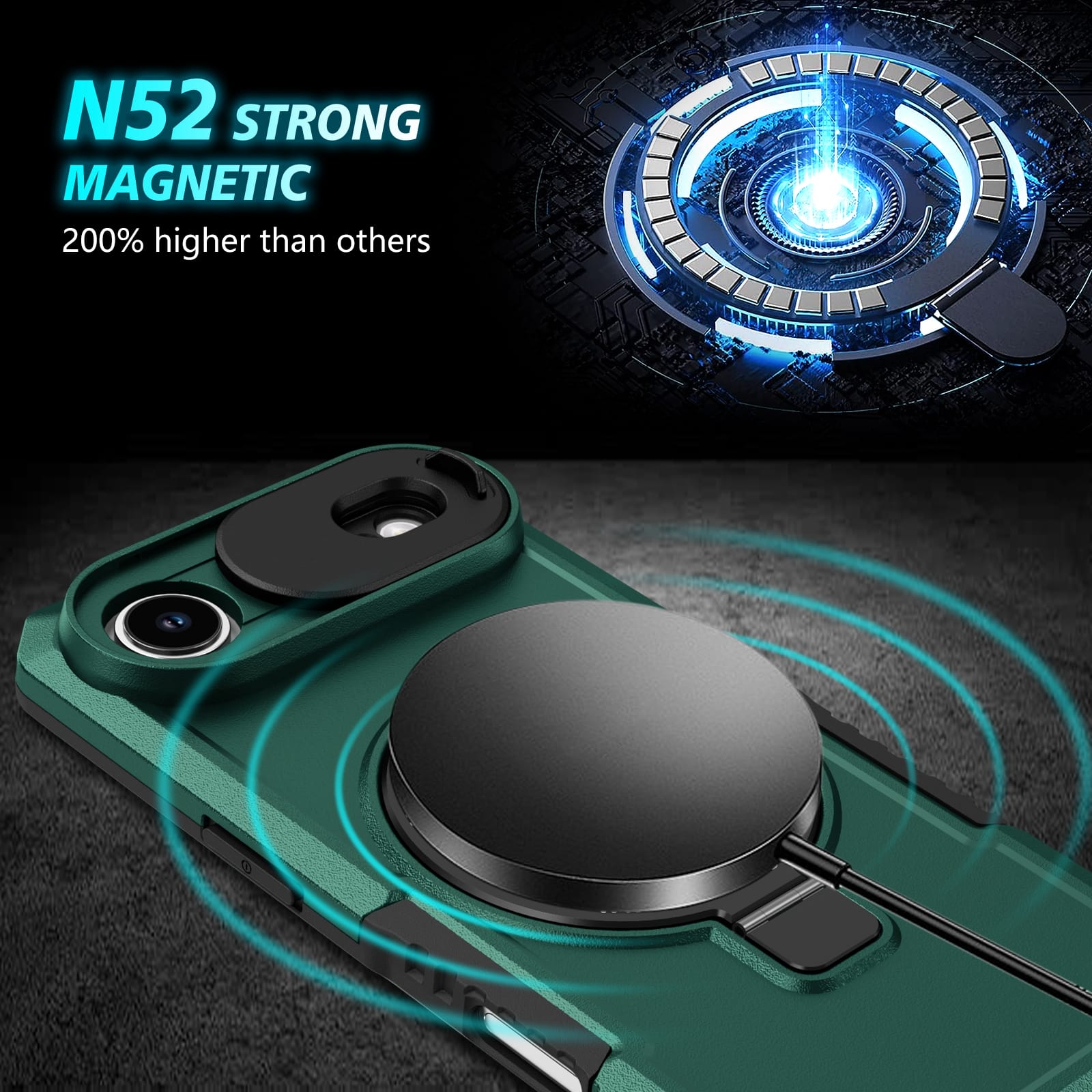 iPhone 17 Air MagSafe Case with Sliding Camera Cover & Ring Stand [Teal]