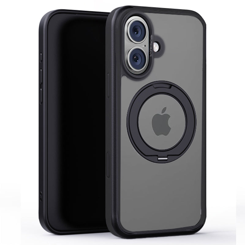 iPhone 17 Clear MagSafe 360° Rotating Ring Stand Case [Black]