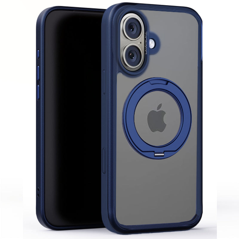 iPhone 17 Clear MagSafe 360° Rotating Ring Stand Case [Navy]