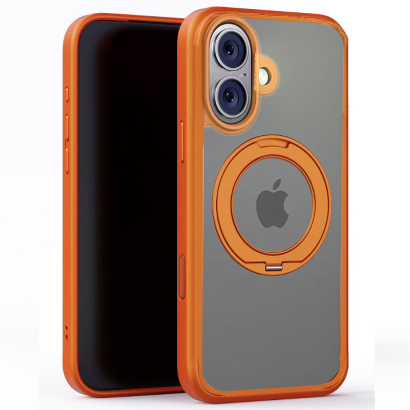 iPhone 17 Clear MagSafe 360° Rotating Ring Stand Case [Orange]