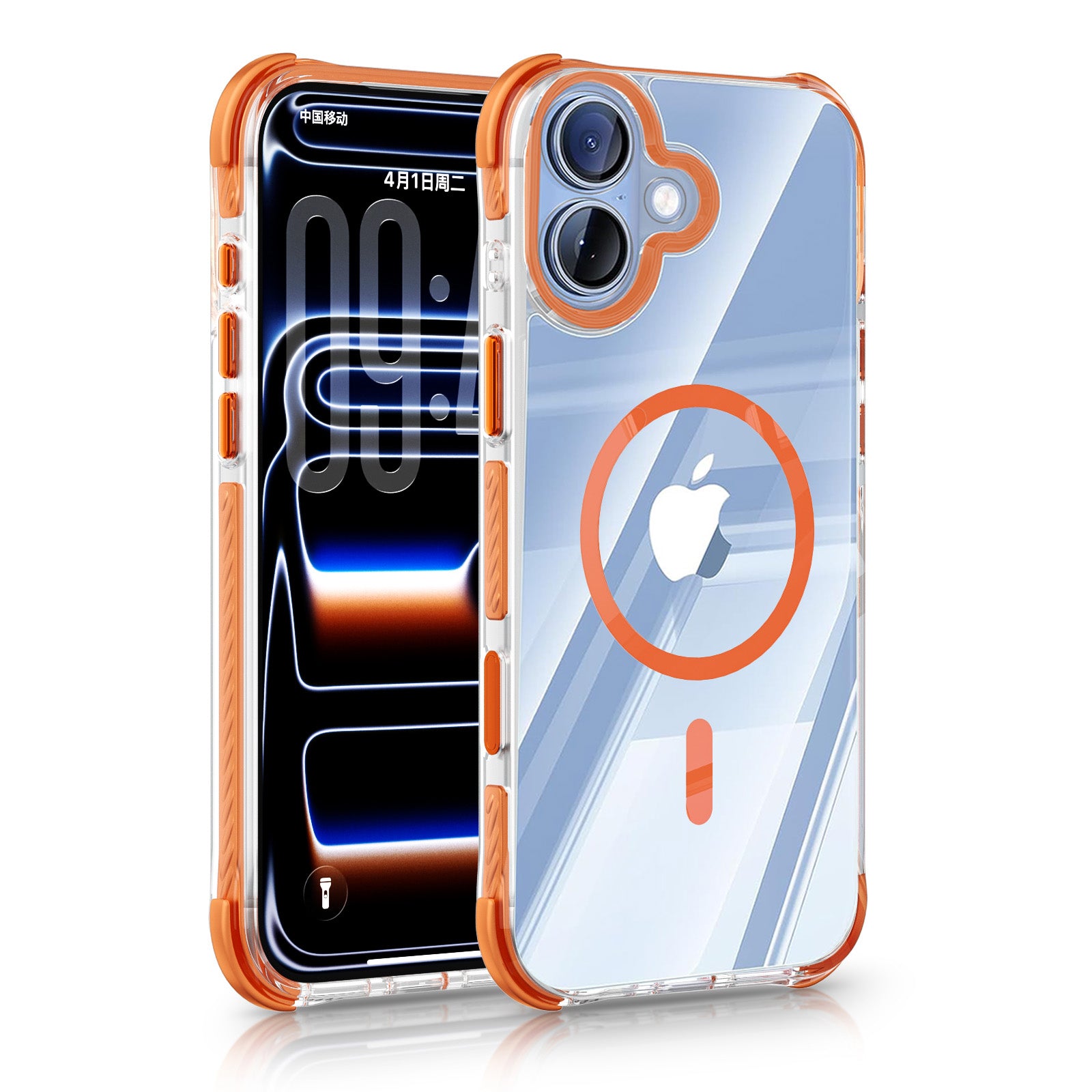 iPhone 16 CrystalGuard MagSafe Clear Shockproof Bumper Case [Orange]