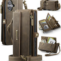 iPhone 17 Crossbody Case with Strap, Card Slots & Zipper Pocket [Coffee] - Coffee
