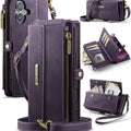 iPhone 17 Crossbody Case with Strap, Card Slots & Zipper Pocket [Purple] - Purple