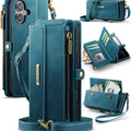 iPhone 17 Crossbody Case with Strap, Card Slots & Zipper Pocket [Teal] - Teal