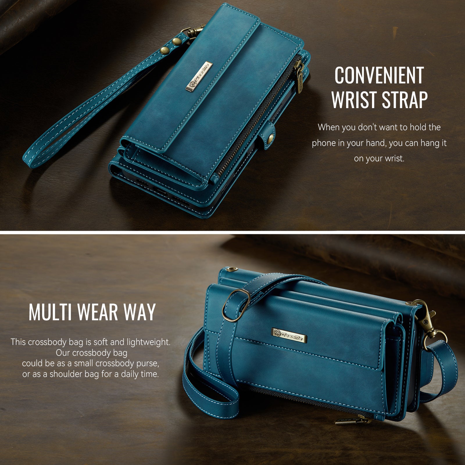 iPhone 17 Crossbody Case with Strap, Card Slots & Zipper Pocket [Teal]