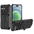 iPhone 17 Heavy Duty Kickstand Card Holder Case Shockproof Black - Black