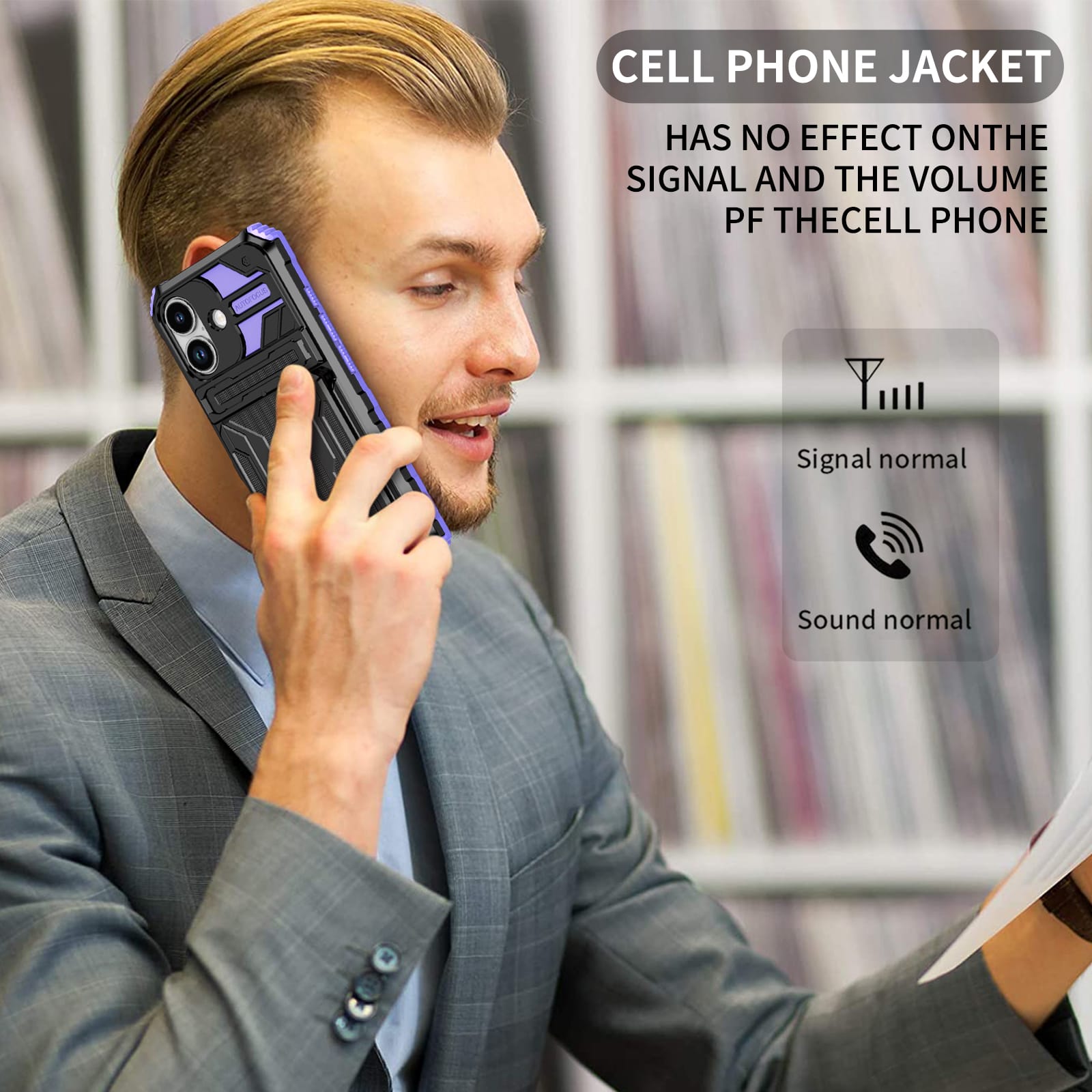 iPhone 17 Rugged Case with Card Holder & Kickstand [Purple]