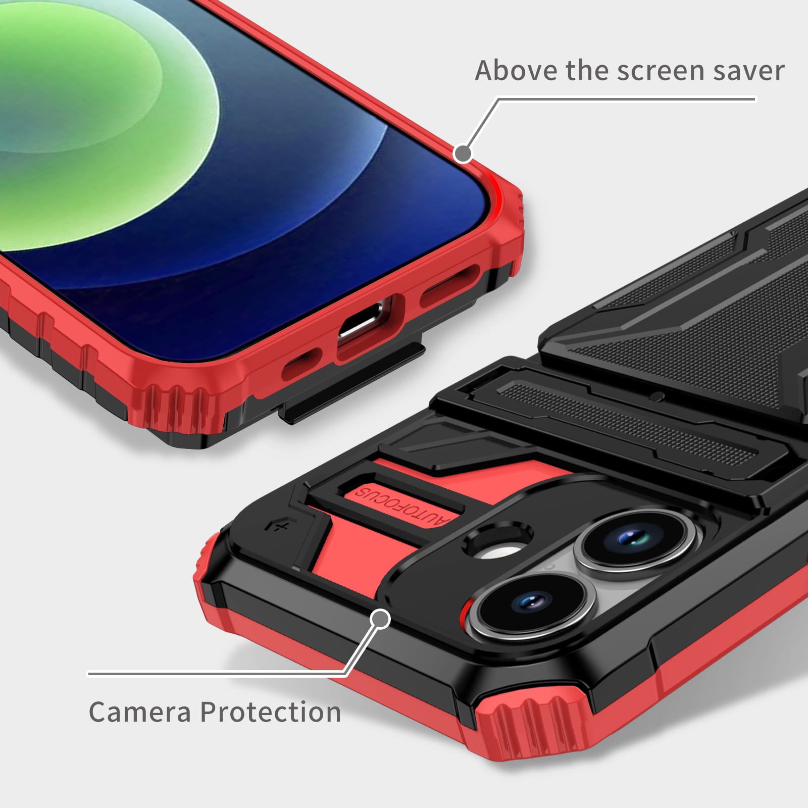 iPhone 17 Rugged Case with Card Holder & Kickstand [Red]