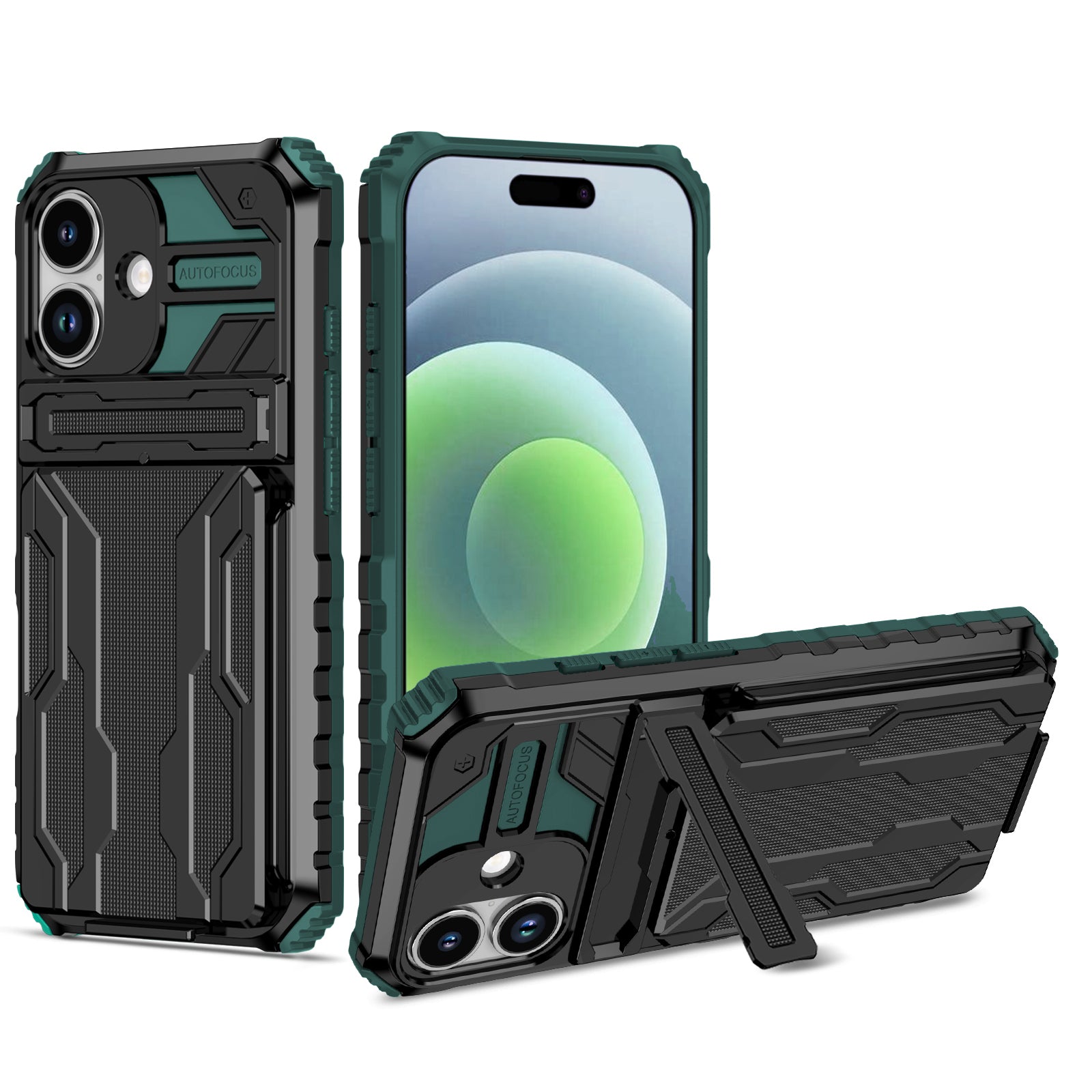 iPhone 17 Heavy Duty Kickstand Card Holder Case Shockproof Teal