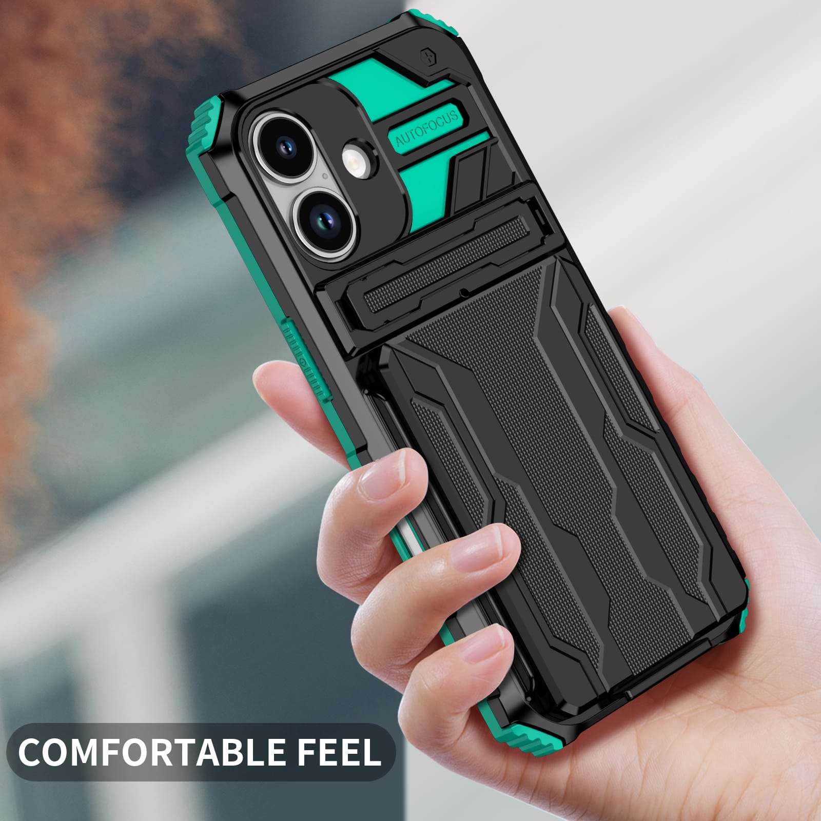 iPhone 17 Rugged Case with Card Holder & Kickstand [Teal]