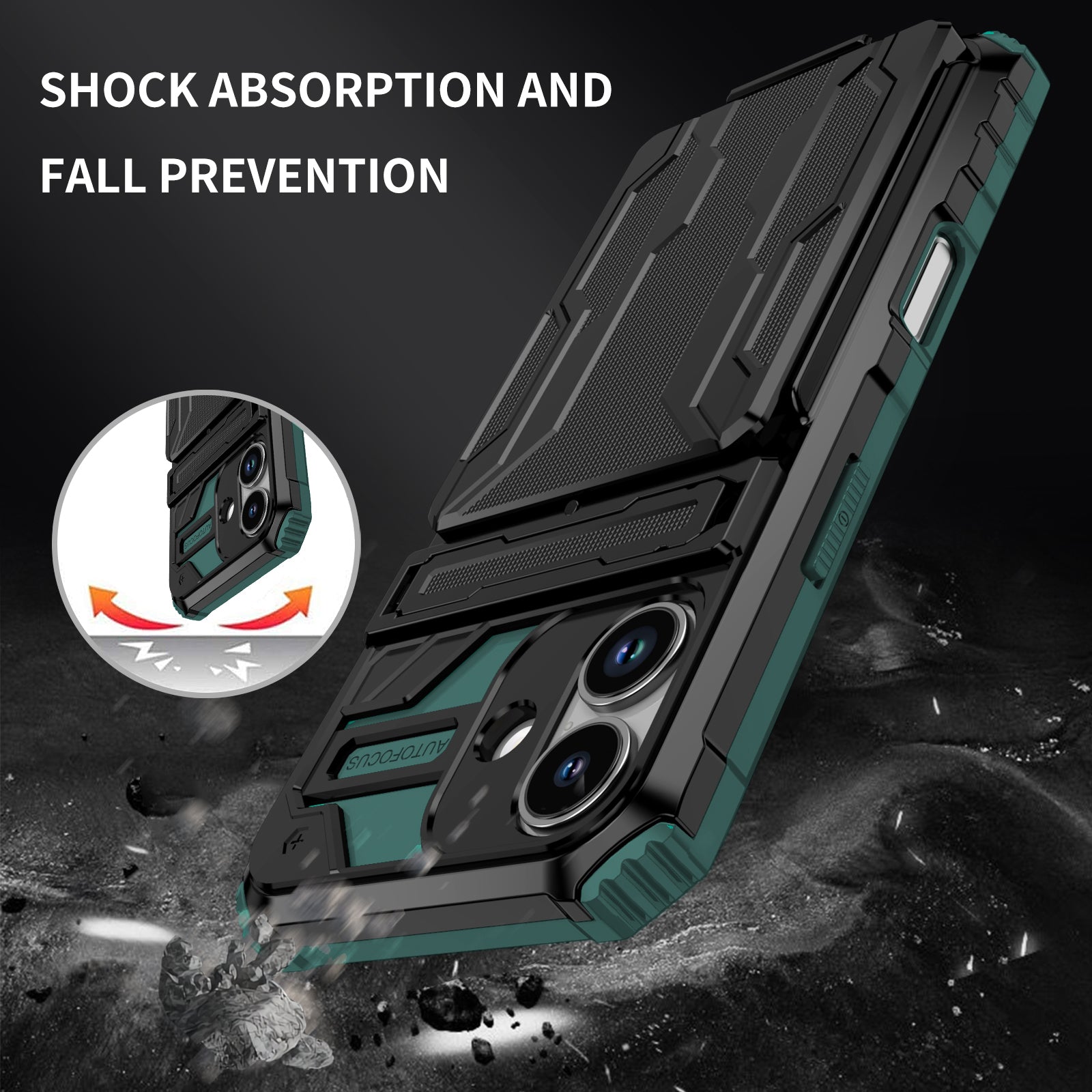 iPhone 17 Heavy Duty Kickstand Card Holder Case Shockproof Teal