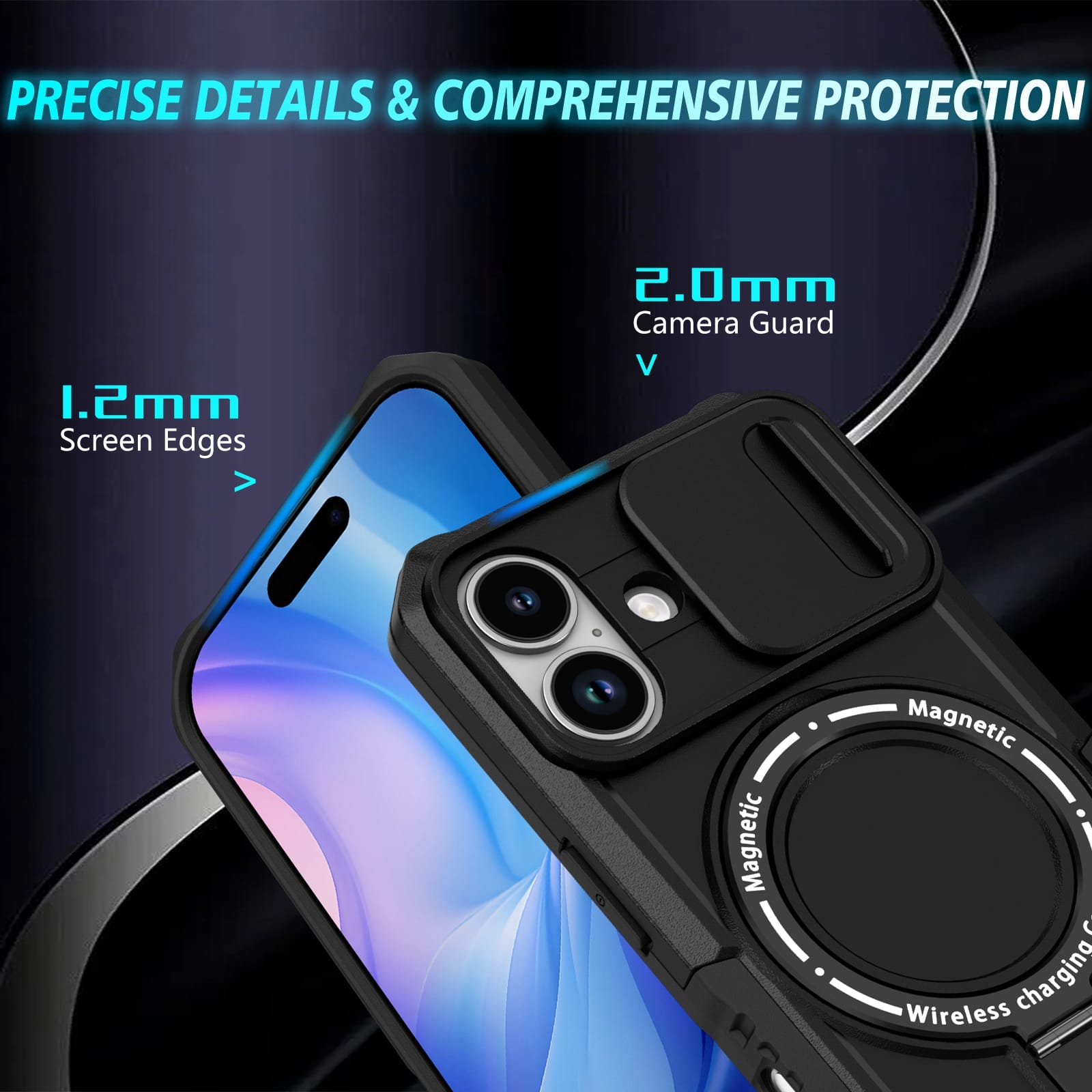 iPhone 17 MagSafe Case with Sliding Camera Cover & Ring Stand [Black]