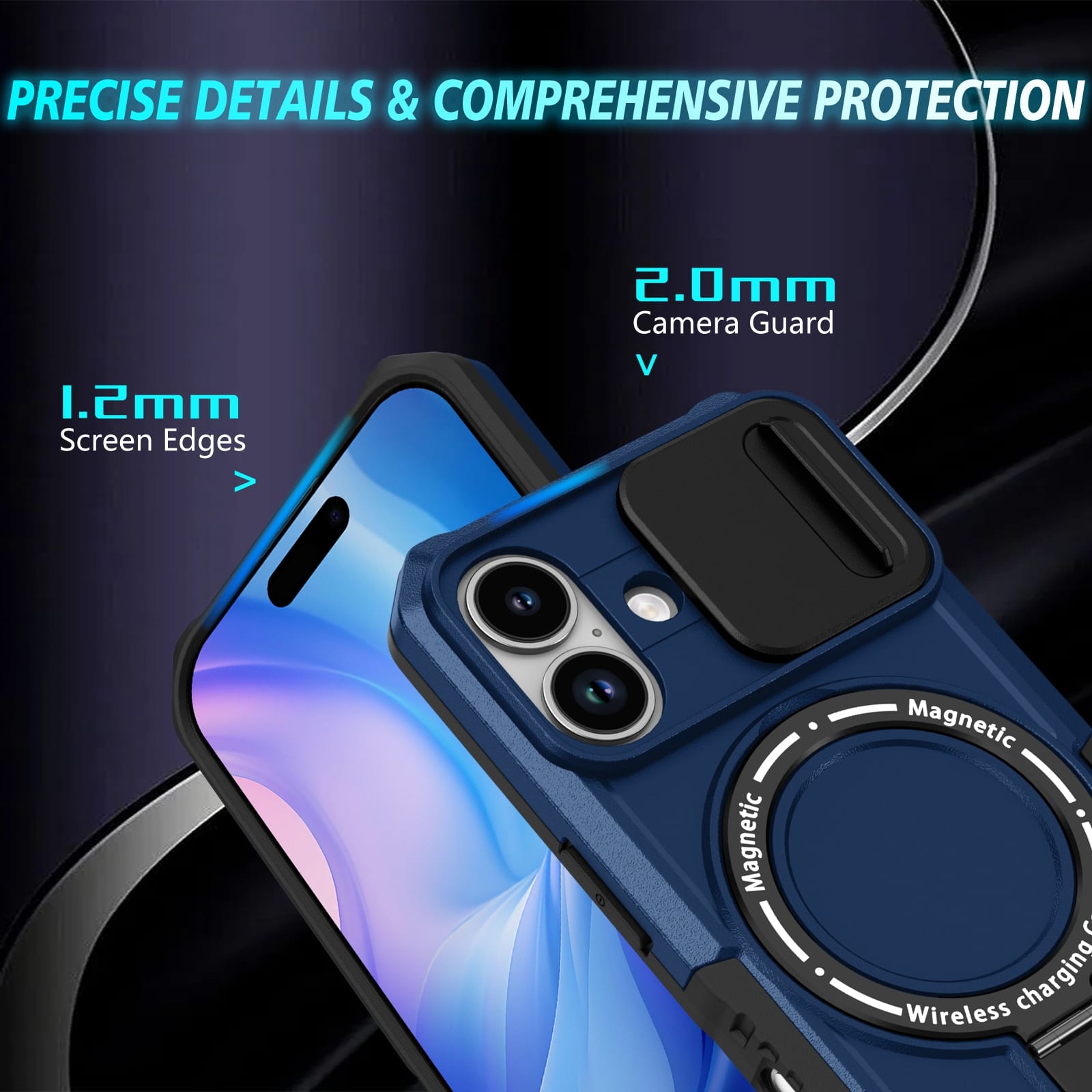 iPhone 17 MagSafe Case with Sliding Camera Cover & Ring Stand [Navy]