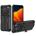 iPhone 17 Pro Heavy Duty Kickstand Card Holder Case Shockproof Black - Black
