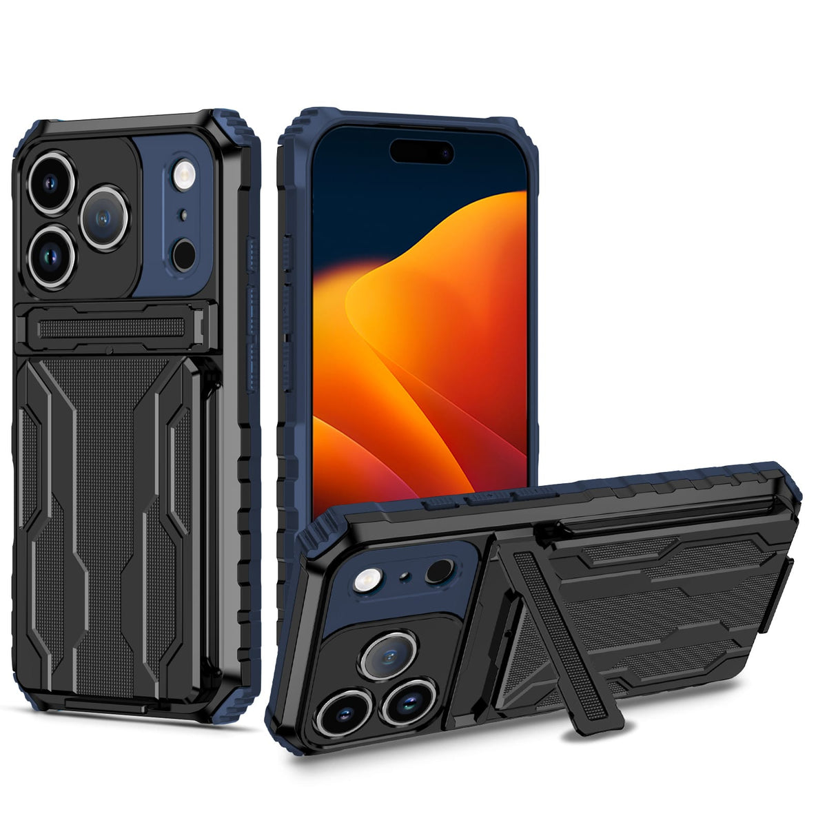 iPhone 18 Pro / 17 Pro Heavy Duty Kickstand Card Holder Case Shockproof Navy