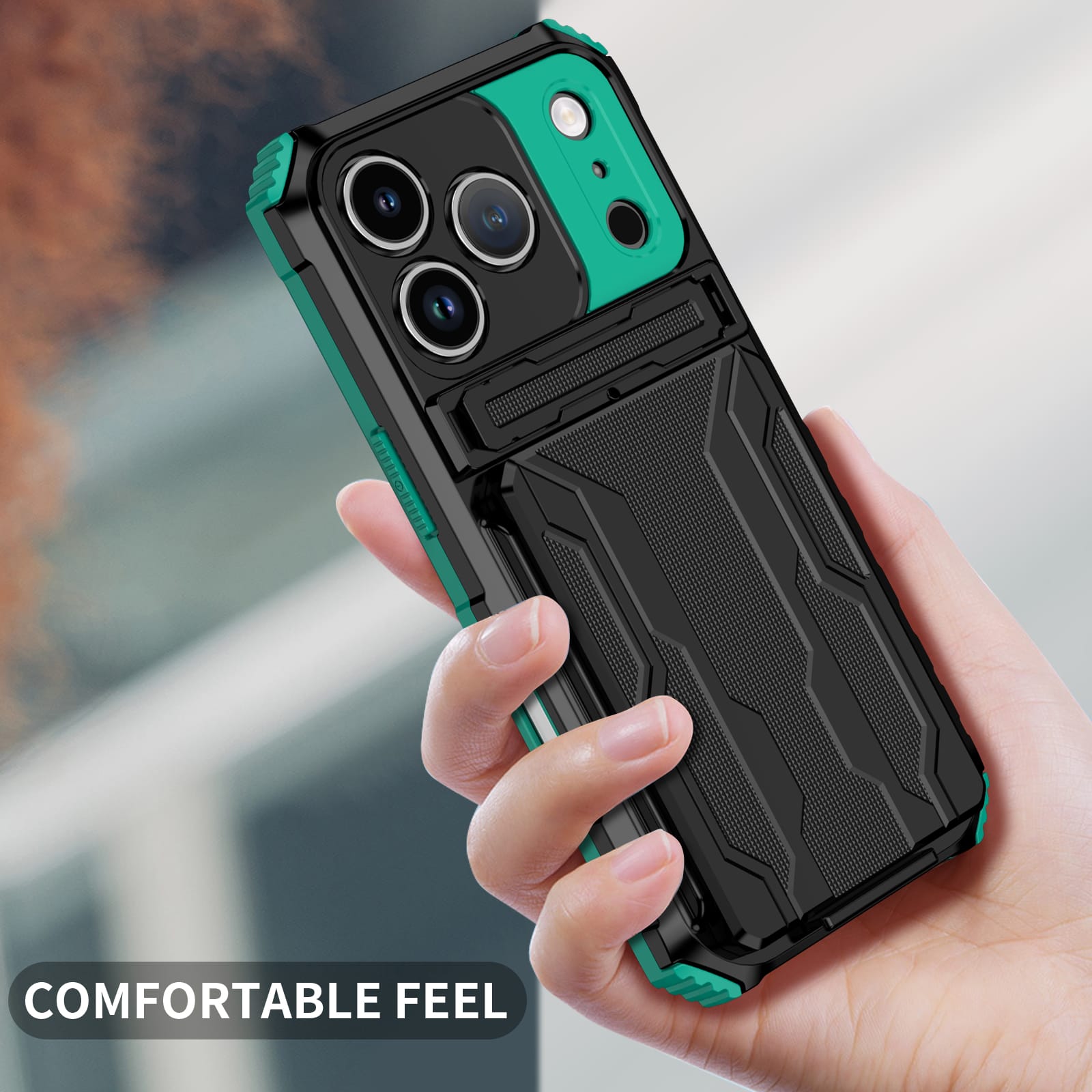 iPhone 17 Pro Rugged Case with Card Holder & Kickstand [Teal]