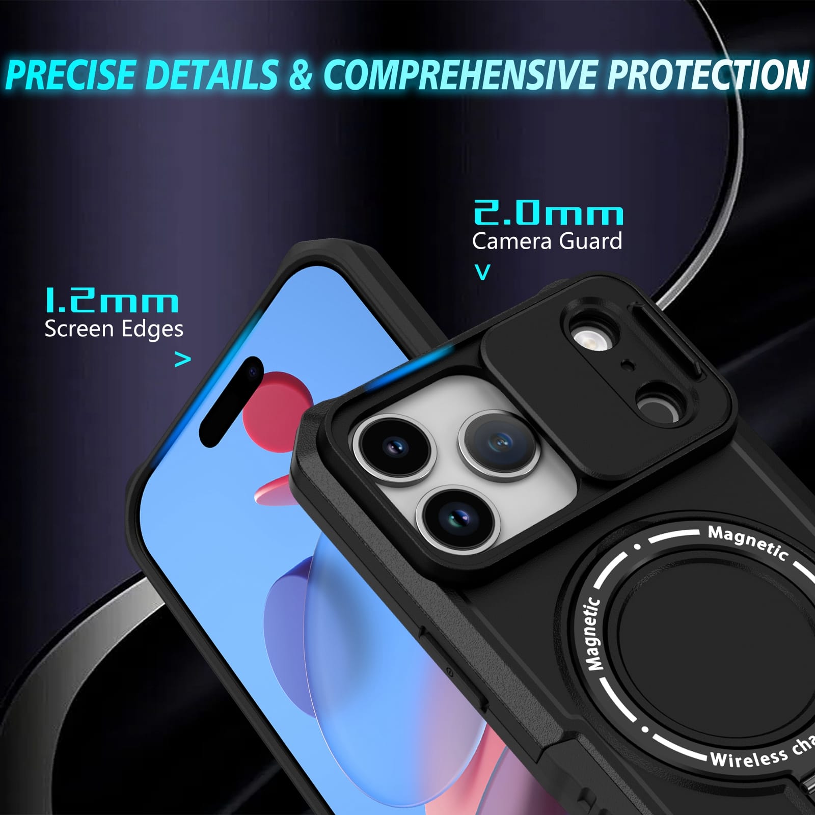 iPhone 17 Pro MagSafe Case with Sliding Camera Cover & Ring Stand [Black]