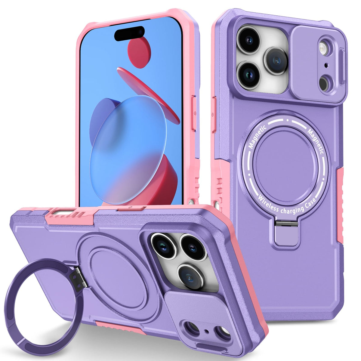 iPhone 18 Pro / 17 Pro MagSafe Case with Sliding Camera Cover & Ring Stand [Purple]