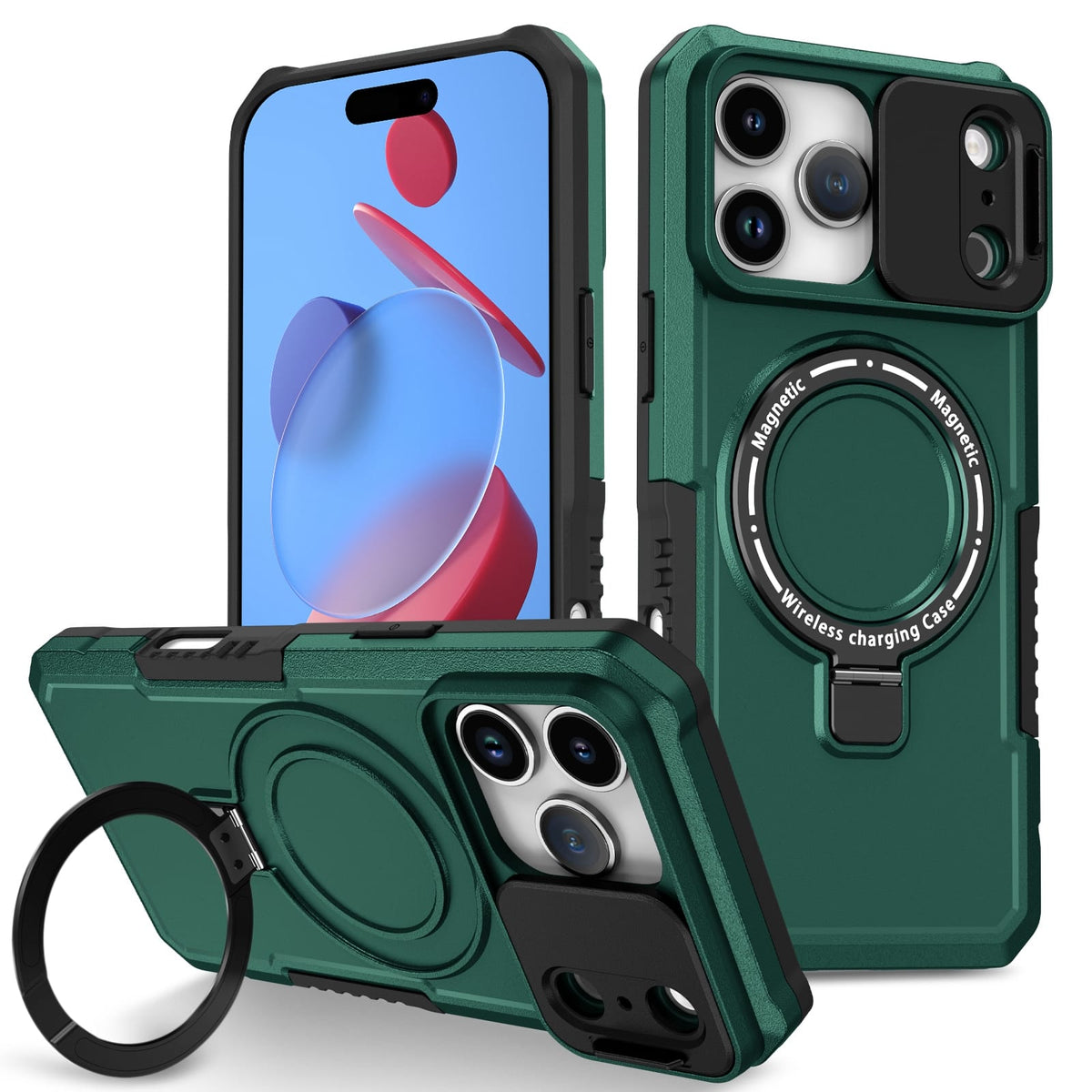 iPhone 18 Pro / 17 Pro MagSafe Case with Sliding Camera Cover & Ring Stand [Teal]