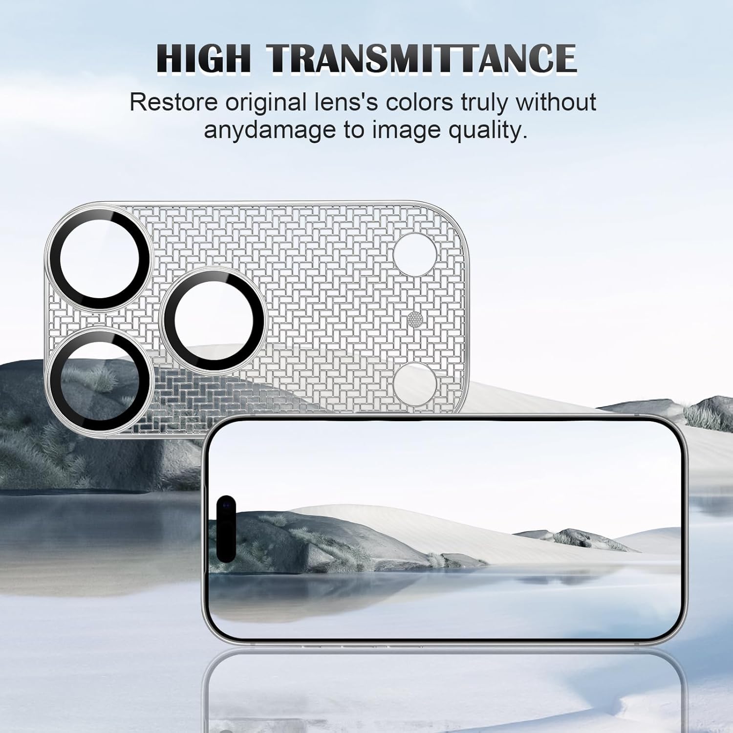 iPhone 14/14+ 15/15+ Eagle Eye AR+AF Lens Protector + Ultra-Thin Camera Island Film - Ice Blue