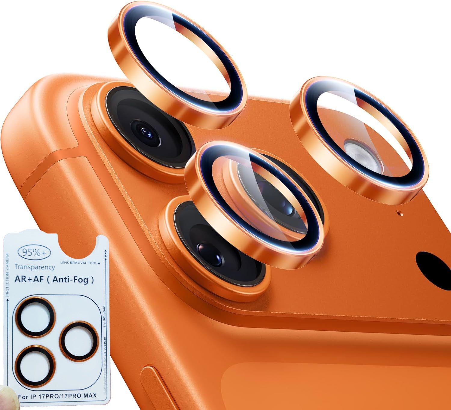 iPhone 17 Pro / Pro Max Eagle Eye AR+AF Camera Lens Protector with Removal Tool [Orange]