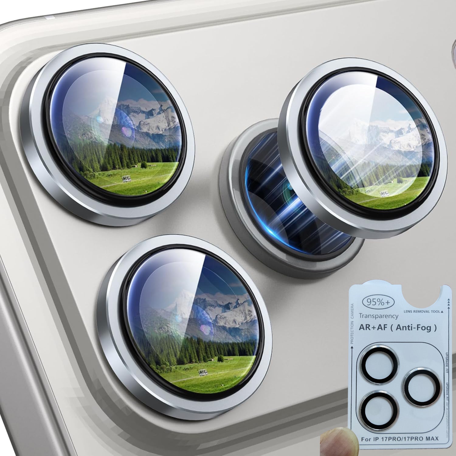 iPhone 17 Pro / Pro Max Eagle Eye AR+AF Camera Lens Protector with Removal Tool [Silver]