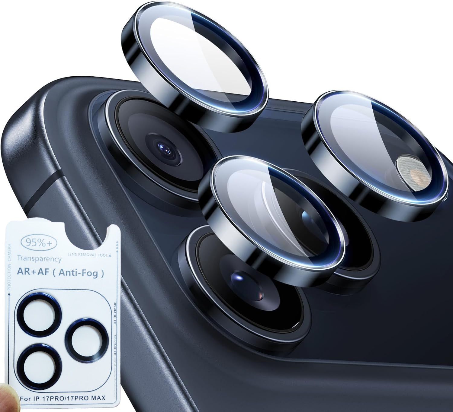 iPhone 17 Pro / Pro Max Eagle Eye AR+AF Lens Protector with Removal Tool [Titanium Blue]