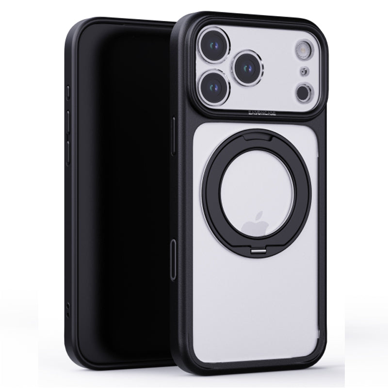 iPhone 17 Pro Max Clear MagSafe 360° Rotating Ring Stand Case [Black]