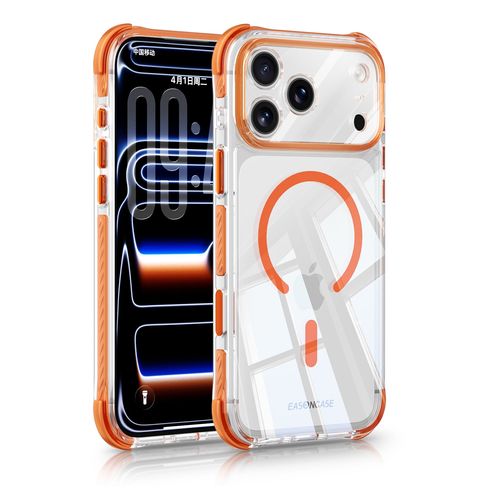 iPhone 17 Pro Max CrystalGuard MagSafe Clear Shockproof Bumper Case [Orange]