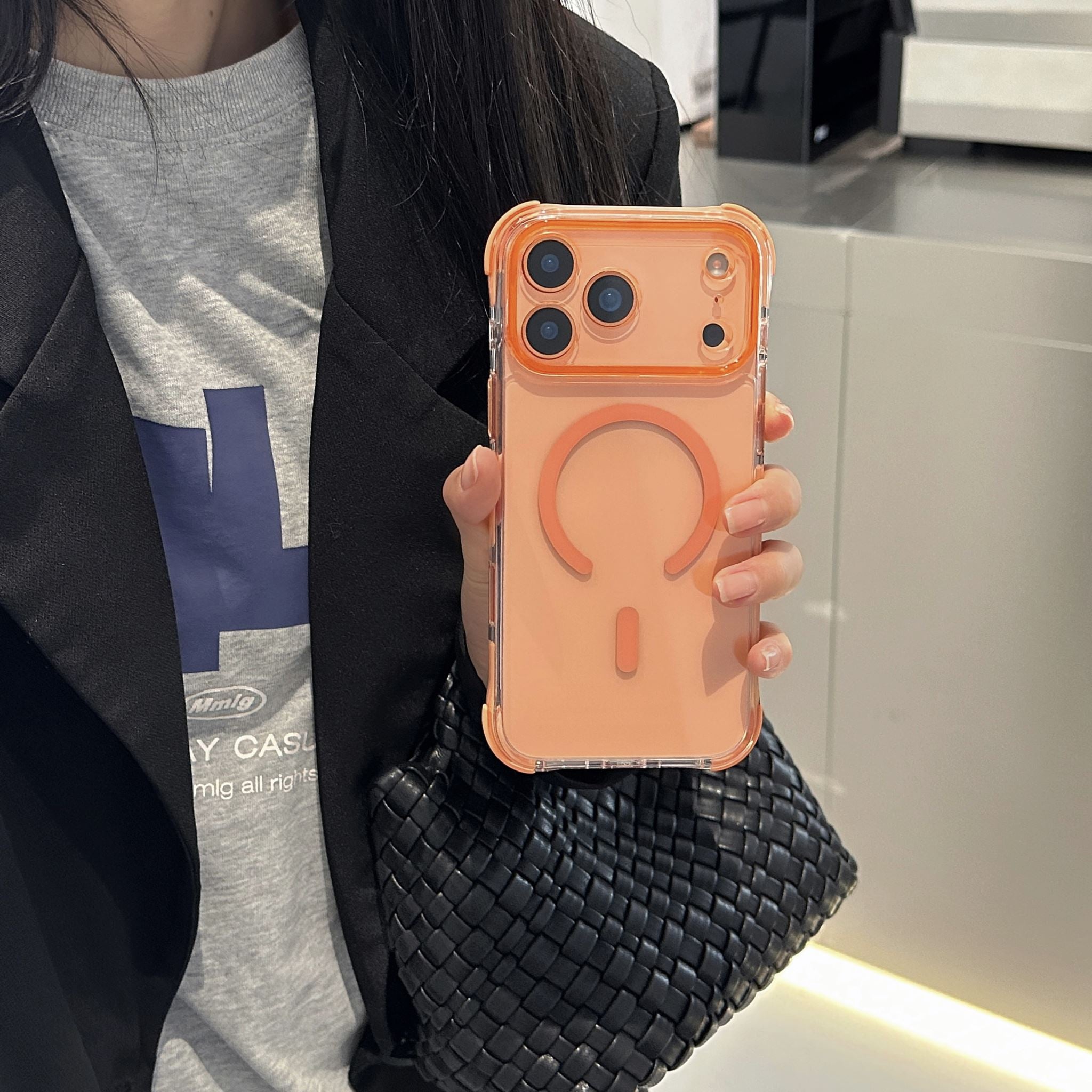 iPhone 17 Pro CrystalGuard MagSafe Clear Shockproof Bumper Case [Orange]