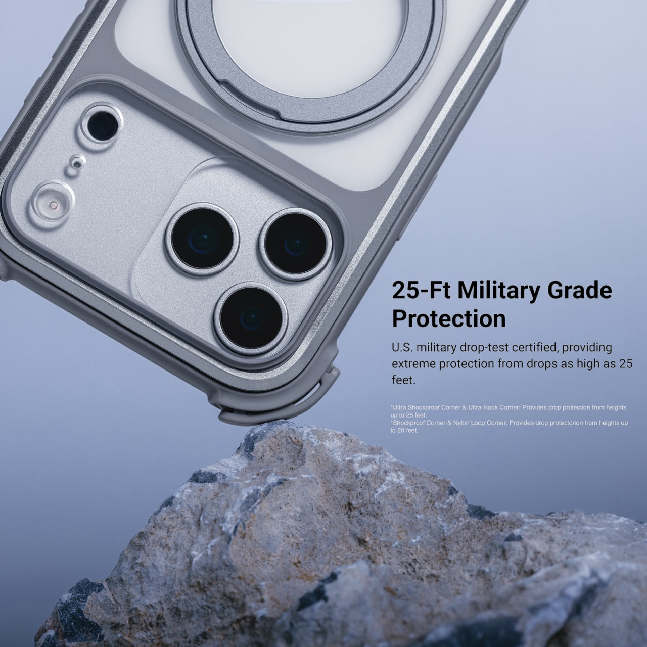 MAGEASY Odyssey Ultra M 360 Stand with Lanyard MagSafe Rugged Case - iPhone 17 Pro - Mist/Gray
