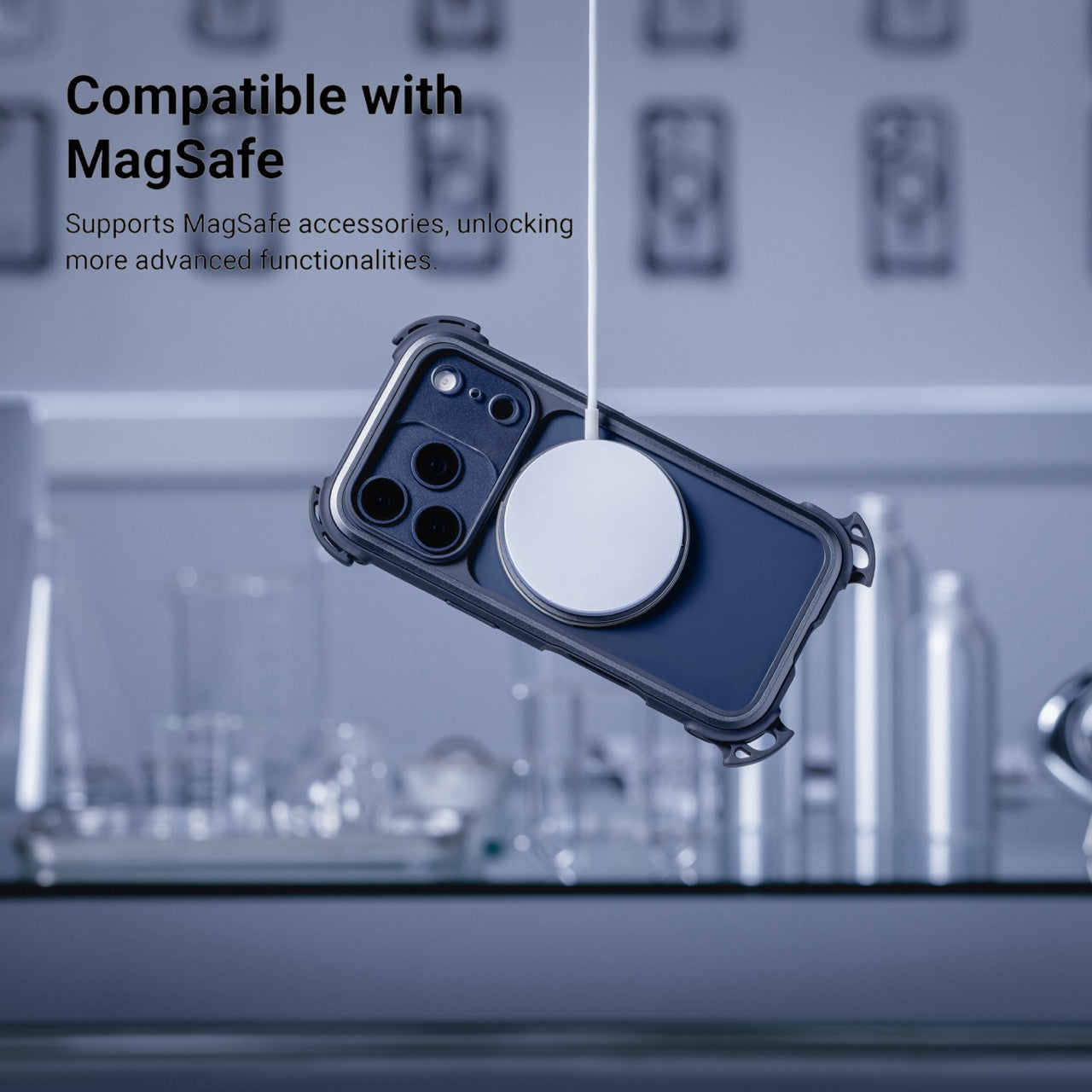 MAGEASY Odyssey Ultra M 360 Stand with Lanyard MagSafe Rugged Case - iPhone 17 Pro - Midnight/Black